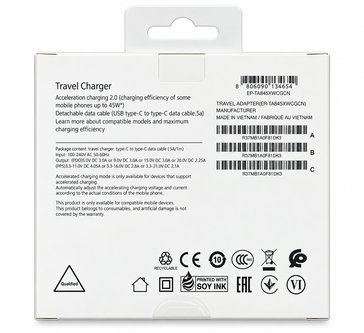MANZAR - 45W POWER ADAPTER WITH TYPE C 5A CABLE